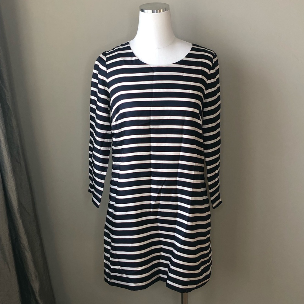 J Crew 100% Silk Red, White, Blue Nautical stripe Shift Dress S